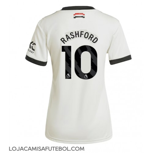 Camisa de Futebol Manchester United Marcus Rashford #10 Equipamento Alternativo Mulheres 2024-25 Manga Curta